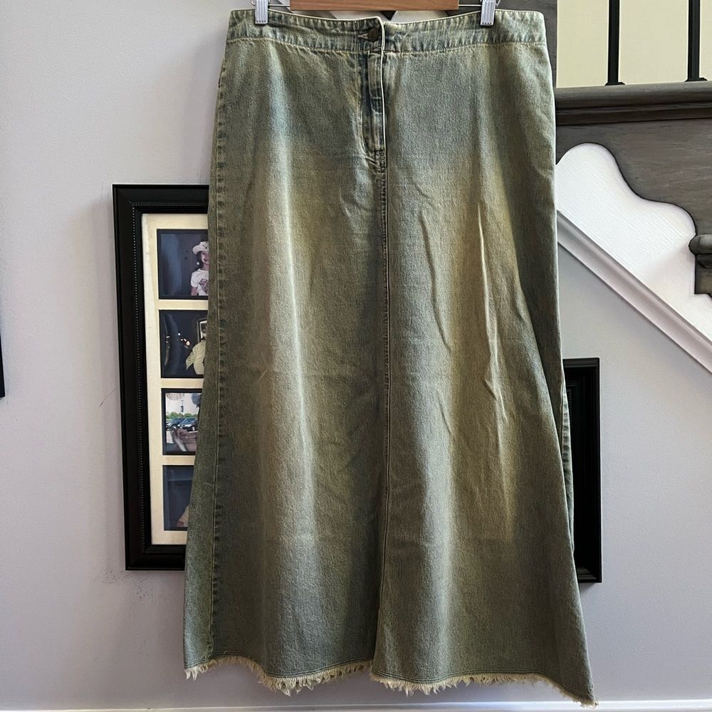 NY Jeans Y2K Weathered Frayed Hem Denim Maxi Skirt sz 12